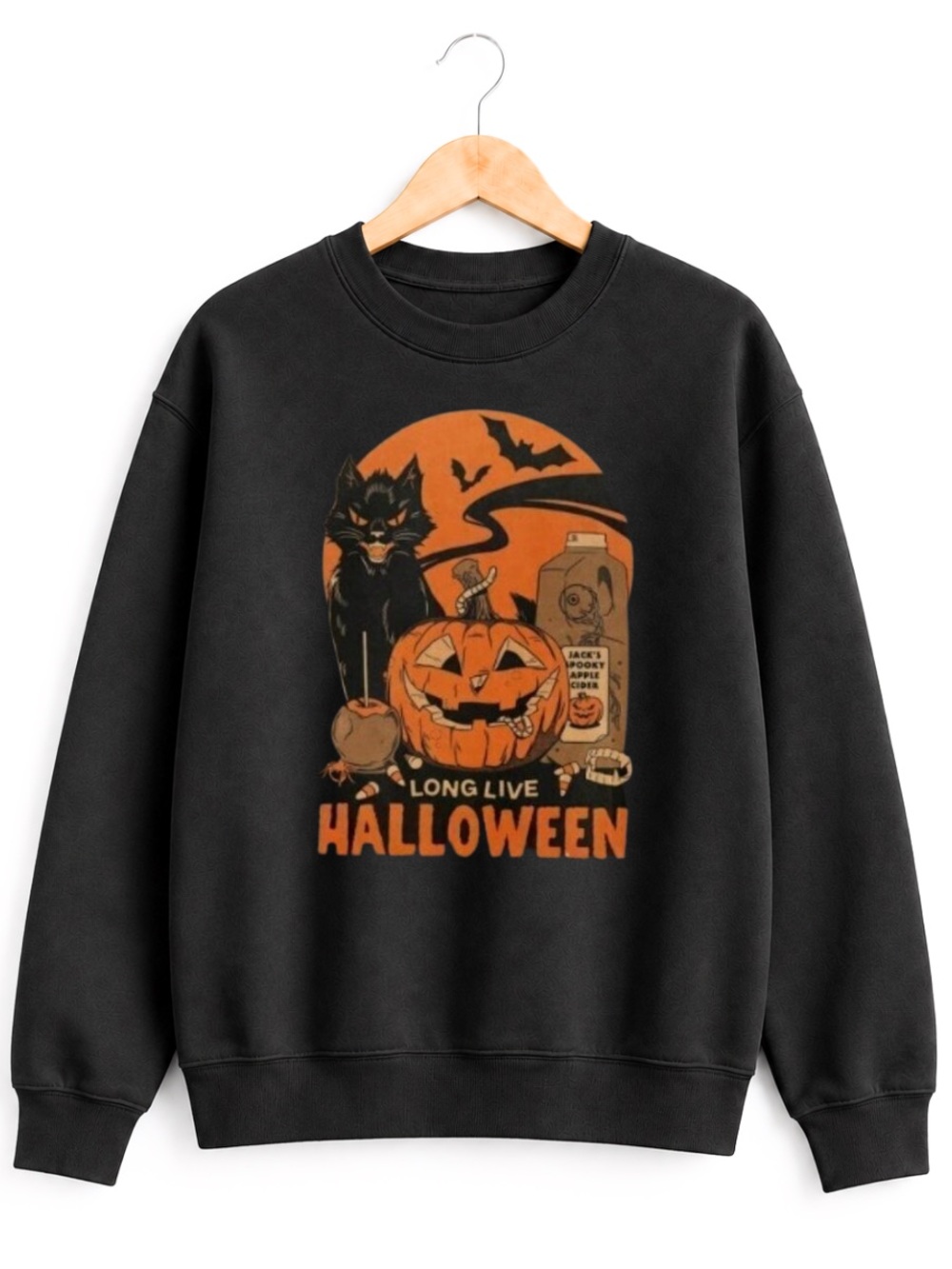 Black Halloween Graphic Tee with Orange Pumpkin & Cat